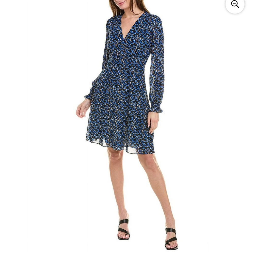 CAbi  Navy and White Patterned Long Sleeve Dress “The Ten Dress”